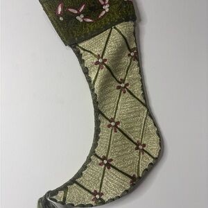 Elegant Green and Cream Holiday Stocking